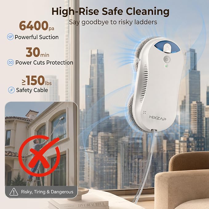 X6 Window Cleaning Robot for High Windows, Inside/Outside, 6400Pa Suction | Strong Suction, Dual-Spray, Edge Detect, Smart Navigation, Slim Round Shape, Automatic Window Cleaner Inside/Outside