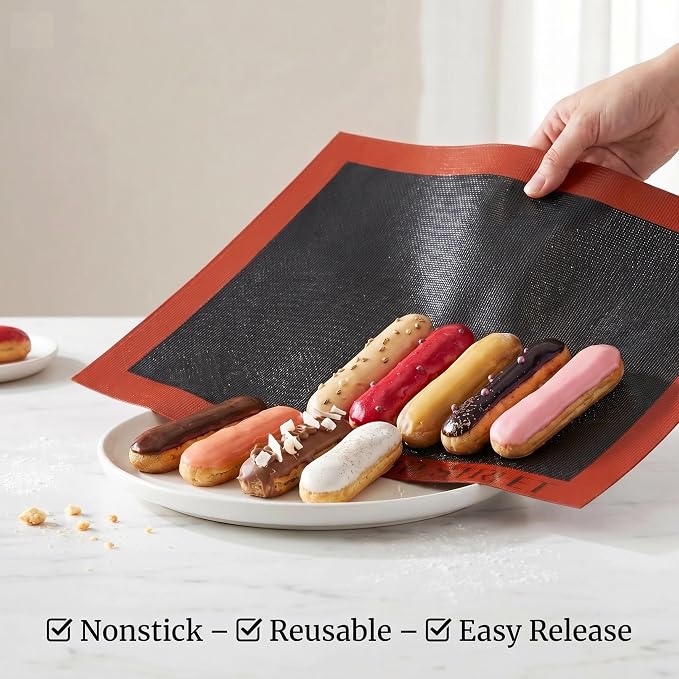 Perforated Silicone Baking Mats for Full Sheet Pan 15x23in, Eclair Silicone Baking Mat, Nonstick Reusable Breathable Air Mat, Heat Resistant, Pack of 10
