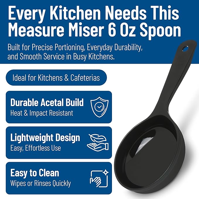 Carlisle FoodService Products 493003 Measure Miser Solid Short Handle Measuring Spoon, 6 Ounces, Black (Pack of 12)