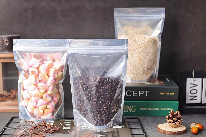 200 Pack Silver Mylar Bags, 6x9 in Stand Up Pouches | Food Storage, Resealable Closure, Small Business Packaging Supplies, Metallic Finish, Upright Base