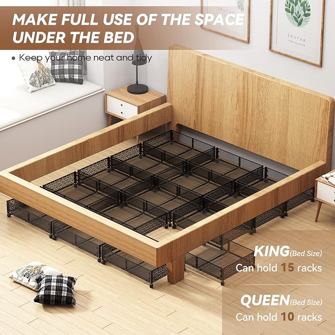 PHINOX Under Bed Stroage Container with wheels,Patterned,Metal,2 Pack,Black | Tool-free assembly, glide smoothly, easy reach, foldable, maxmazie low-profile beds, dorm, keep seasonal clothes, shoes fresh