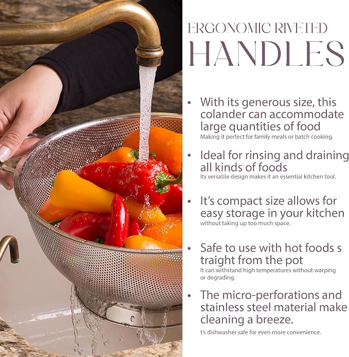 Bellemain Micro-perforated Stainless Steel Colander-Dishwasher Safe (3 QT and 5 QT)