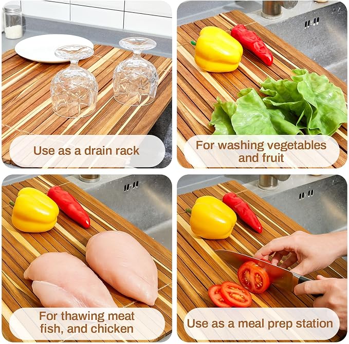 Maxdot Wooden Dish Drying Rack, 20.5 x 16 Inch Roll up Kitchen Over Sink Dish Drying Rack for Dishes, Plates, Bowls, Wooden Cover Counter Space, Crack Resistant Drainer, Kitchen Supplies
