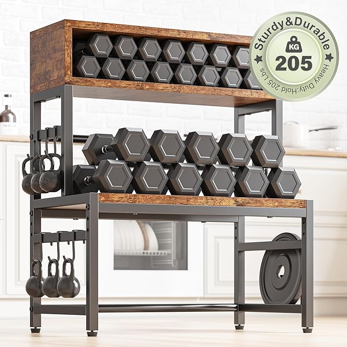 EnHomee 4-Tier Microwave Stand for Kitchen Storage, Brown | 205 lb Capacity, Adjustable Kitchen Shelves with 9 Hooks & Cutting Board Rack