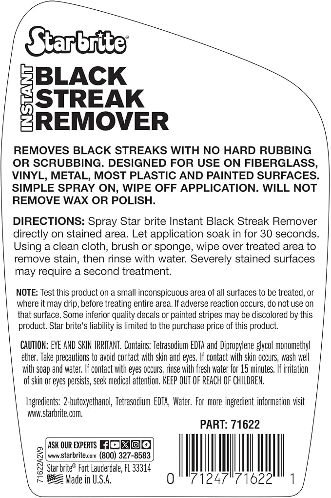Star brite Instant Black Streak Remover - Dissolve Grease, Oil, Smoke & Exhaust Stains on Fiberglass, Vinyl, Metal, Plastic & Painted Surfaces - Spray On, Wipe Off