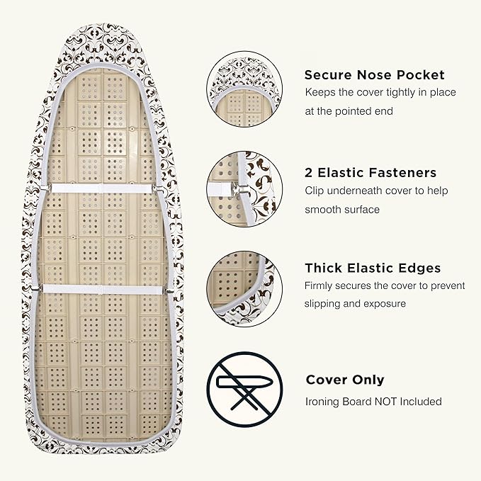 UniSimp Ironing Board Cover and Pad 18"x49" Extra Thick Natural Cotton, Scorch and Stain Resistant Iron Board Cover,Wide Ironing Board Cover with Fasteners Heavy Duty Heatproof Elastic Edge Taupe