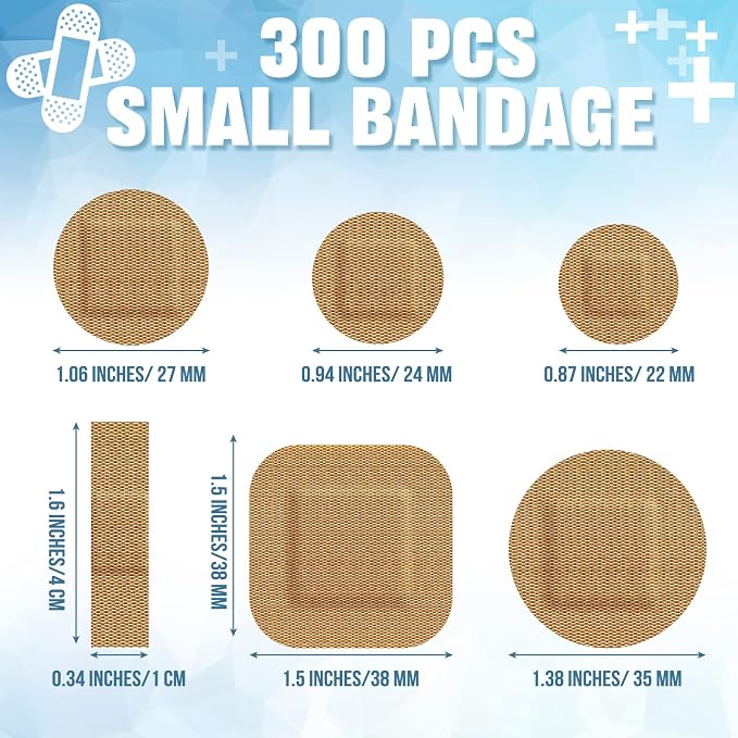 Weewooday 300 Pcs Multiplesizes Small Bandage for Face and Nose Bulk Flexible Fabric Adhesive Bandages for Wound Care and Hides Skin Spots Ideal Small Incisions