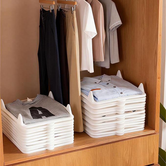 10 Pack Shirt Folding Boards for Clothes Storage | Extra Large Stackable Closet Organizer, Plastic Clothing Folder Shelf Dividers for Adult Tshirt, Sweatshirt