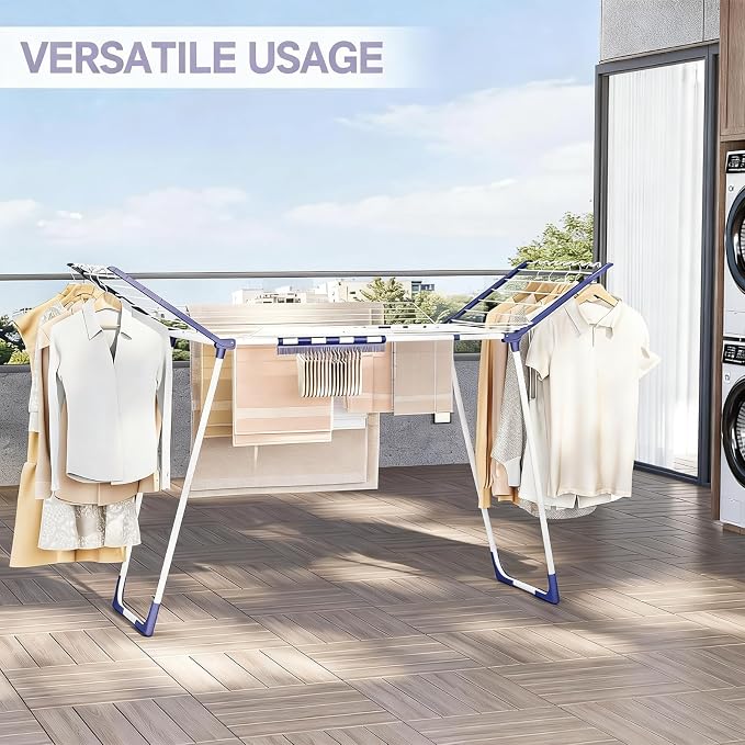 APEXCHASER Clothes Drying Rack, Drying Rack Large Space with 4 Wings | Foldable Design, 5 Drying Spaces, Spacious Design with 4 Frame Supports, Folds Flat for Storage, Rust-resistant Coating