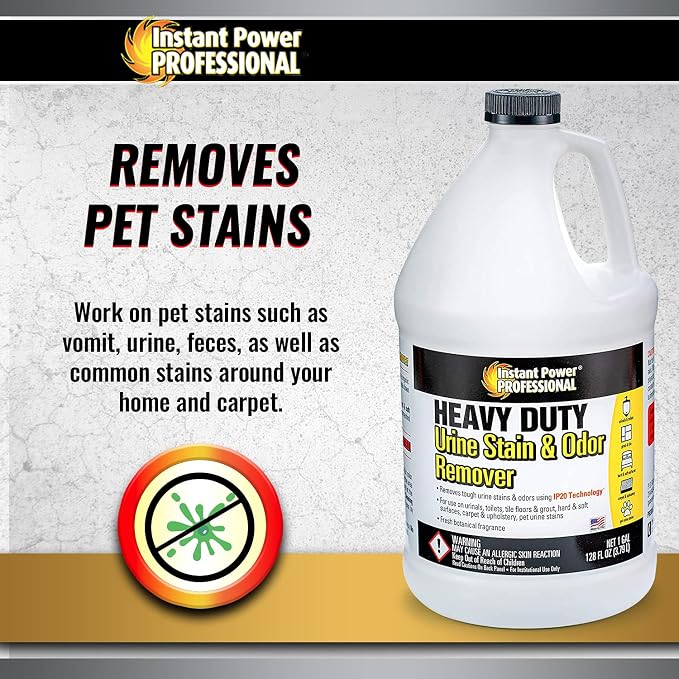 Instant Power Professional Enzyme Stain & Odor Remover, 1 Gal | Heavy-duty bio-enzymes break down organic matter & urine, works on carpet, fabric, vinyl, tile & grout, no harsh chemicals