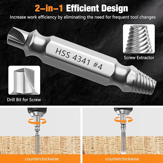 Nuovoware Damaged Screw Extractor Set, 6 PCS Stripped Screw Extractor Kit | All-purpose HSS Broken Screw Remover Set with Magnetic Extension Bit Holder & Socket Adapter, Silver