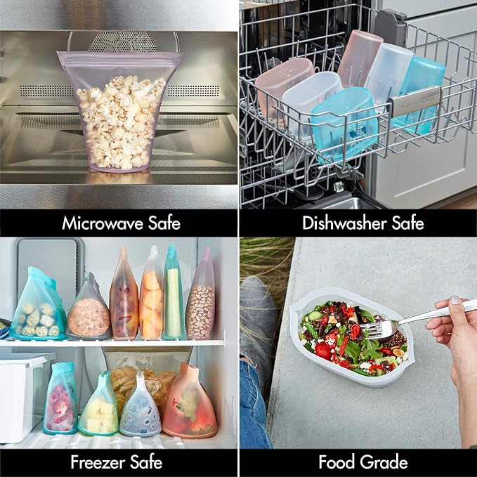 Zip Top Reusable Food Storage Bags | Sandwich Bag [Frost] | Silicone Meal Prep Container | Microwave, Dishwasher and Freezer Safe | Made in the USA