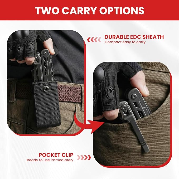 16-in-1 Multitool Pliers, Full-size, EDC Knife, Stainless Steel | Scissors, Damascus Pocket Knife, Nylon Sheath, Adjustable Hex Wrench, Survival, Camping, Hiking, Repair, Gift for Men Dad
