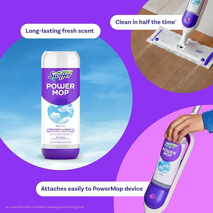 Swiffer PowerMop Floor Cleaning Solution with Fresh Scent, PowerMop Refills, Floor Cleaner for Mopping, 25.3 fl oz, 2 Pack