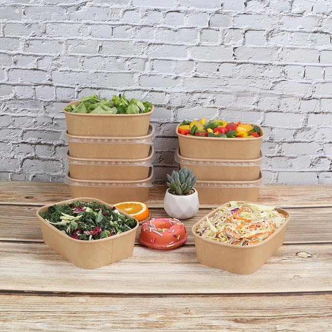 22 oz Disposable Kraft paper bowls with lids Food container 50 Pack