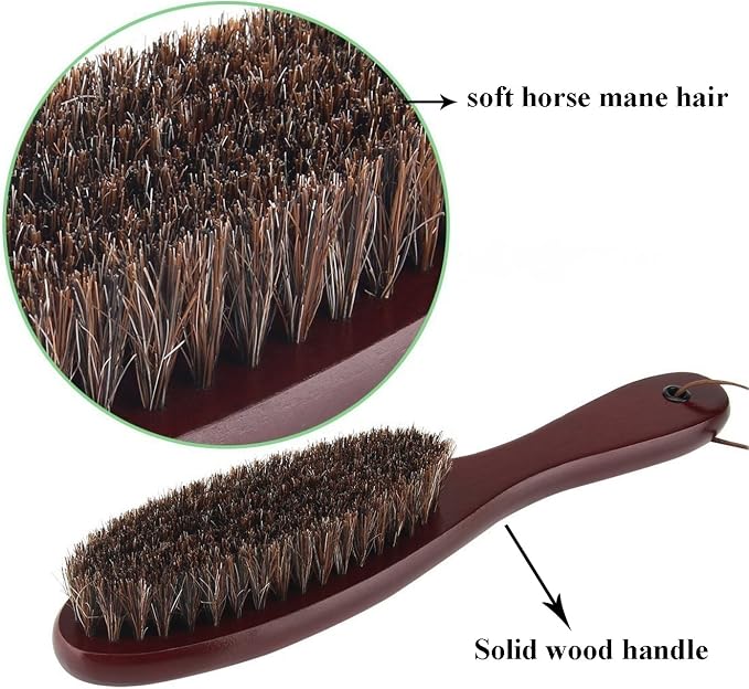 Clothes Garment Dust Cleaning Brush Lint Remover Brush with Genuine Soft Horsehair and Wooden Handle for Coat Men Suits Shoes Jacket Furniture Car Mat and Pet Hair (2-Pack)