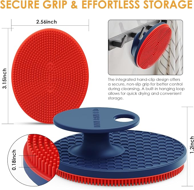 INNERNEED Magnetic Silicone Facial Cleansing Brush Soft Face Scrubber, Red | Food-grade Silicone Face Scrub Brush Gentle Exfoliating, Hygienic, Durable for All Skin Types