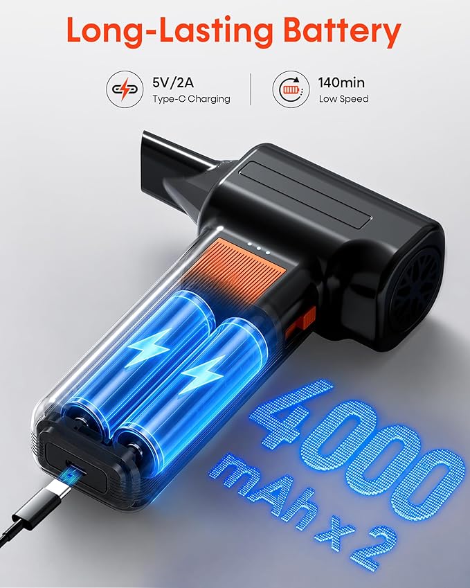 250000RPM Electric Air Duster for Keyboard: One Blow Clears Dust and Crumbs | Powerful & 5 Nozzles More Versatile - Fast Charging Rechargeable and Reusable Mini Blower - No More Sticky Keys for PC Gamers