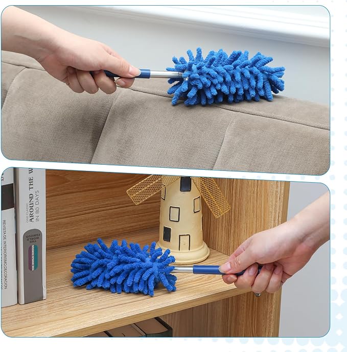 ZZ LAZYCOTTAGE 12 Pack Microfiber Dusters for Cleaning, High Duster with Extension Pole, Long Handled Feather Dusters, Household Cleaning Supplies for Ceiling, Car, Furniture, Fan, Sofas(Blue)