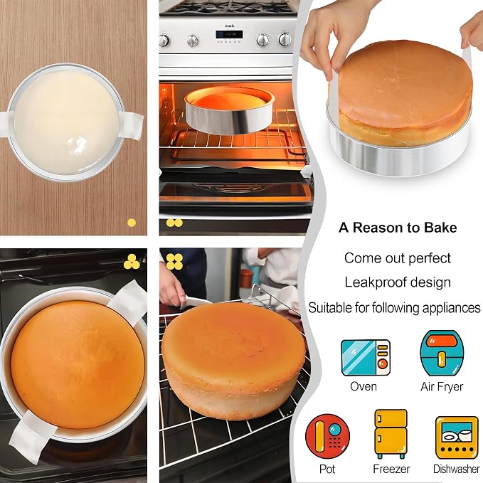 8 Inch Cake Pan Set of 3, Nonstick Stainless Steel Round Layer Cake Baking Pans with 100PCS Parchment Papers, Cake Tins for Birthday Christmas, Healthy & Non-Toxic, Easy Clean & Dishwasher Safe
