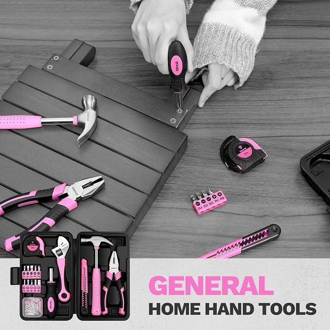 DEKOPRO 86PCS Pink Tool Set Household DIY Tool Kit for Women with Storage Toolbox, Small Compact Hand Tool Box Set for Home Use, DIY, Apartment, Office & Home Repair