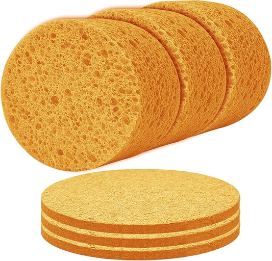 3-Pack Large Sponge, Kitchen Sponges, Handy Sponges, Cellulose Sponges, Dish Washing Sponge, Natural Sponge, Car Washing Sponge, Eco Friendly Sponge (Round, 4" X 4" X 2"), Yellow