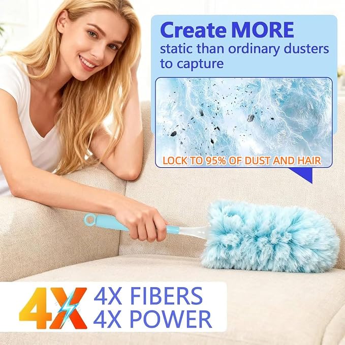 Heavy Duty Duster Refills for Swiffer Duster (40 Count) | 360° Unscented Disposable Multisurface Dusters with 1 Handle- for Home, Blinds, Fans & Corners, Blue