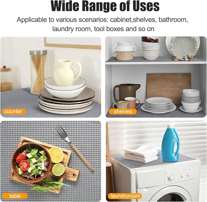 Songrey Non-Slip Shelf Cabinet and Drawer Liner, 12IN x 20FT, Cream | No Adhesive Residue, Strong Grip, Thick PVC Mat, for Kitchen Shelves, Bathroom Drawers, Home Essentials, Snip to Fit