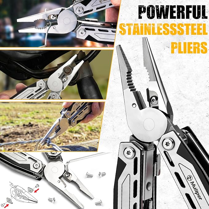 Multper 21-in-1 Multitool with Pocket Knife & Scissors,Screwdriver | Foldable Stainless Steel Multi Tool with EDC Sheath,Self-locking, Ideal for Camping, Survival,Simple Repair, Gifts for Men