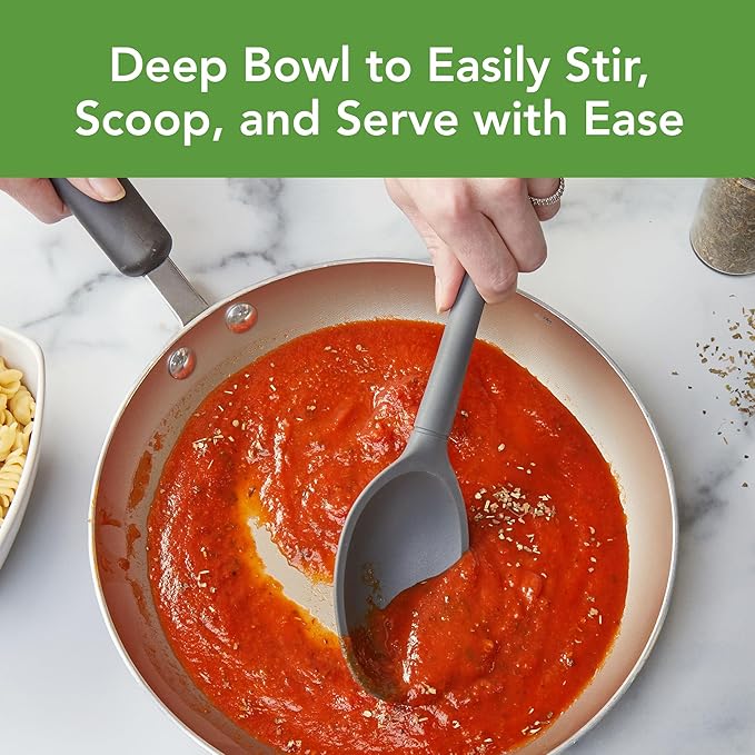 Tovolo Flex Core Silicone Deep Spoon for Cooking Mixing Baking Serving, Dishwasher Safe BPA Free All Silicone Kitchen Mini Spoon Heat Resistant Nonstick Safe Serving Spoon, Charcoal Gray