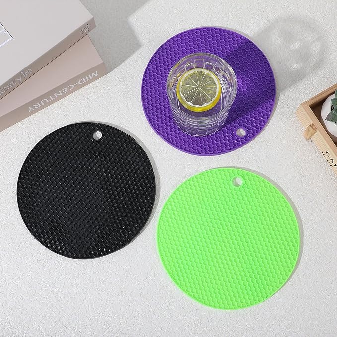 3Pcs Rubber Jar Opener,Round Large Jar Opener Gripper Pad,Multipurpose Kitchen Non-Slip Coasters for Weak Hands - 6.7x6.7inch (Black,Green,Purple)