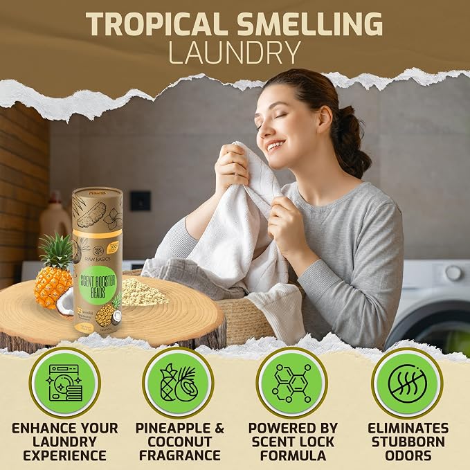 Laundry Scent Boosters, Tropical Aroma - Washer Beads and Deodorizer Supplies - Fragrance Essentials for All Fabric - Scented Bulk Odor Eliminator and Clothes Refresher - Long Lasting Smell Remover
