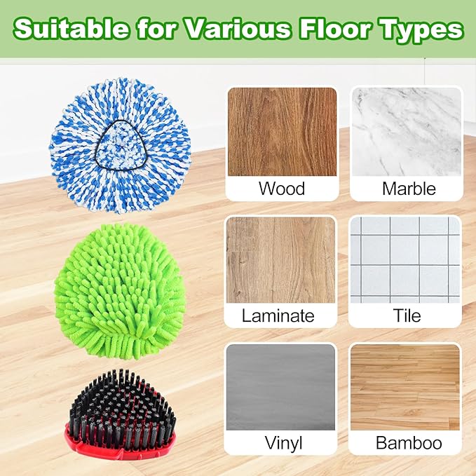 Mop Heads Replacements for Ocedar Easywring RinseClean 2 Tank Spin Mop Replace Heads for O Cedar 2 Tank Spin Mopping Sets Including 4 Pack Refills, 1 Pack Scrub Brush and 1 Base for All Floors Clean