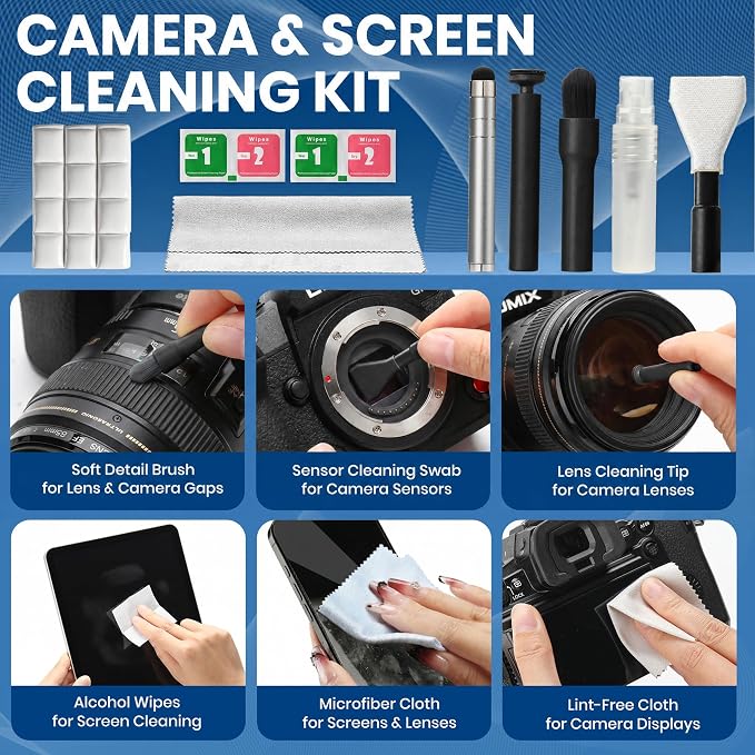 Upgrade Phone Cleaning Kit (57PCS), iPhone Cleaning Kit, Cleaning Kit for AirPods, Keyboard Cleaning Kit, Charging Port Cleaner for Apple Lightning/Android USB-C (Black, with 10 Mini Brush)