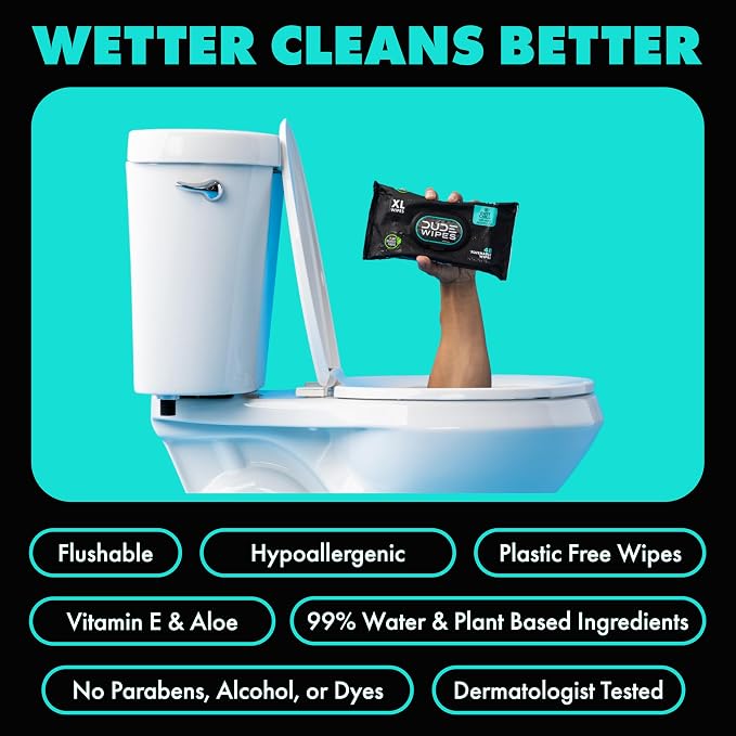 DUDE Wipes Mint Chill Flushable Wipes - Extra-Large Adult Wet Wipes - 3 Pack (144 Count) - Infused with Tea Tree Oil, Vitamin E, and Aloe - Septic and Sewer Safe