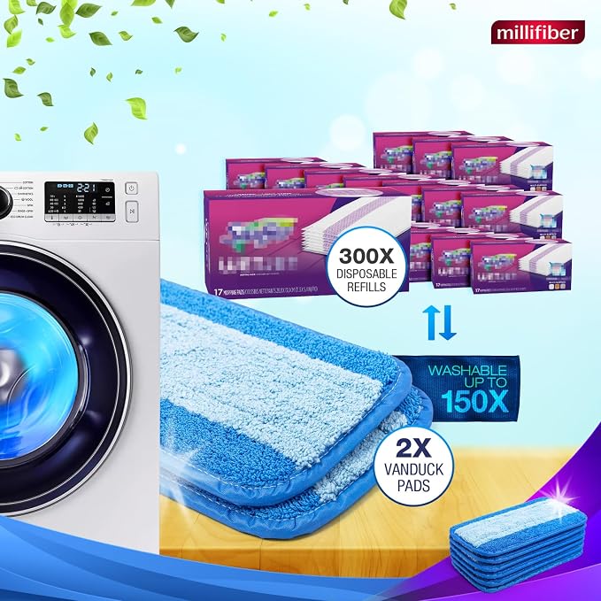 Millifiber Reusable Mop Pads for Swiffer WetJet Mops (6 Pack), Blue | Washable wet mopping cloths, microfiber replacement refills, hardwood floor cleaning pads