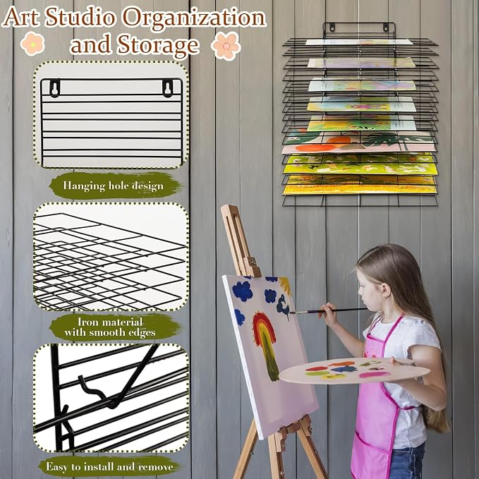 16 Shelves Art Drying Rack for Classroom, Paint Drying Rack, Black | Drying Rack Classroom, Wall Art Storage Rack, Removable Shelves for Classrooms and Art Studios