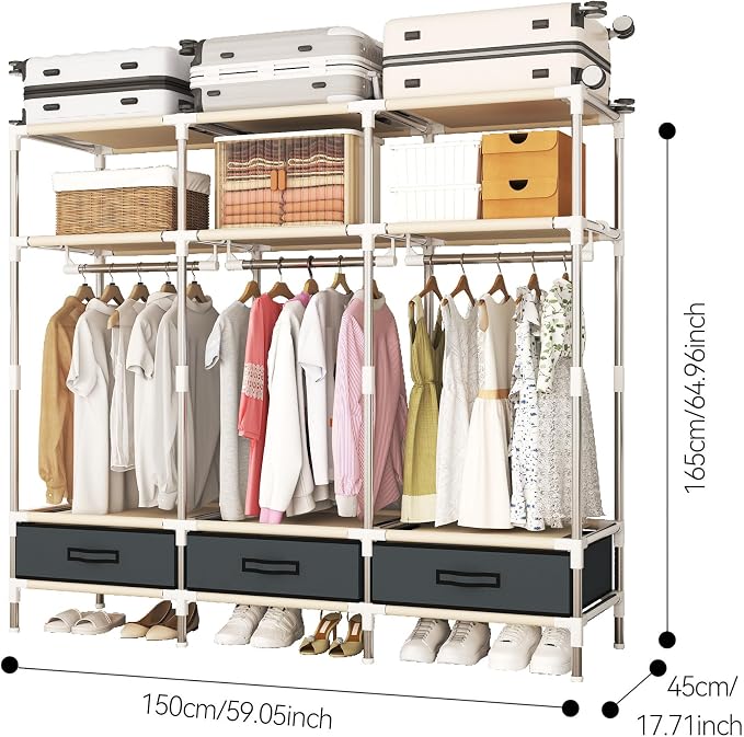 Portable Closet Wardrobe with Drawers for Bedroom，Apartment and Living Room