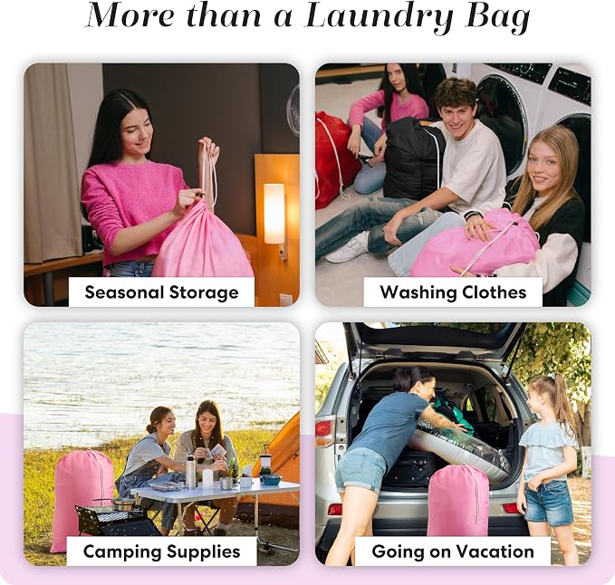 Pink Extra Large Heavy Duty Laundry Bag 30" x 40" - Handy Laundry | Rip-Resistant Nylon, Locking Drawstring, Machine Washable, Holds 60 lbs, Dirty Clothes Bag for Travel, College Dorm and Camp