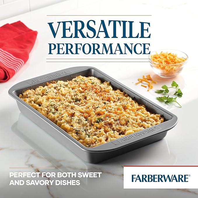 Farberware Nonstick Bakeware Rectangular Cake Pan with Lid, Cake Pans For Baking, 9-Inch x 13-Inch, Gray