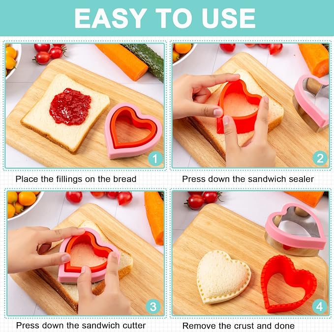 Sandwich Cutters for Kids Lunch 12 Pcs | Cookie Cutters Set, Vegetable Fruit Cutters Shapes, Stainless Steel, Biscuit Cutters, Dinosaur Mouse Heart Star