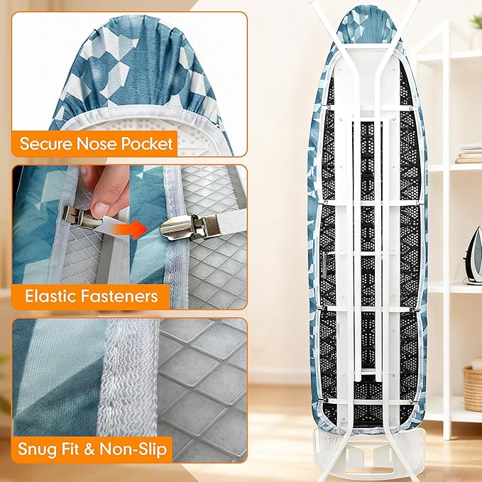 Ironing Board Cover and Pad, 21x57 Extra Large Thick Iron Padding, Scorch & Stain Resistant Ironing board cover, Heavy Duty Iron Board Padded with Adjustable Fasteners Elastic Edge, Berry Blue