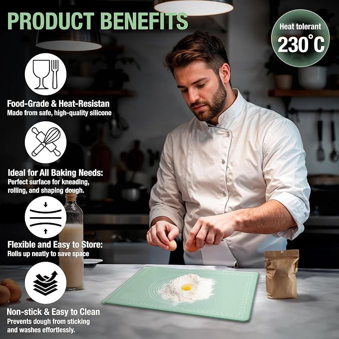 Silicone Pastry Mat 28" x 20" Non Stick Silicone Baking Mat Extra Thick Pastry Mat with Measurements Food Grade Pastry Mats for Rolling Dough,Bread,Pie,Cookies,Pizza and fondant,Food Grade Baking Mat