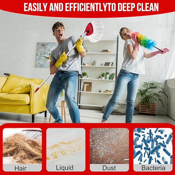 O-Cedar Spin Mop Head, Base, Handle Replacement for EasyWring 1 Tank System, 4 Microfiber Mop Refills, 1 Base and 30-58in Handle Set Combo, White