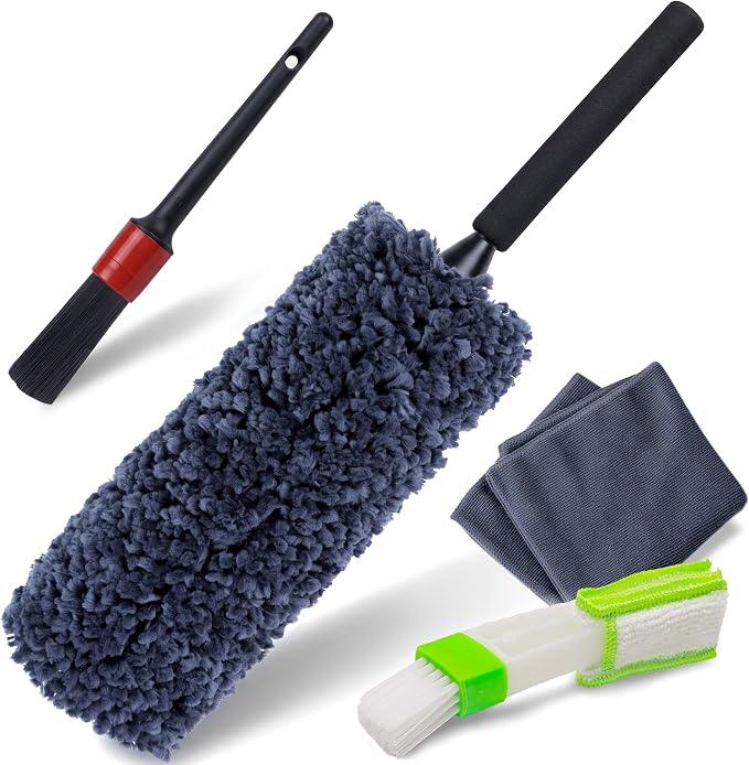 TAKAVU Car Duster Kit, Ultra Soft Microfiber, Lint & Scratch Free | Includes Storage Bag & Unbreakable Handle, Removes Pollen & Dust, Exterior & Interior for SUV & Home