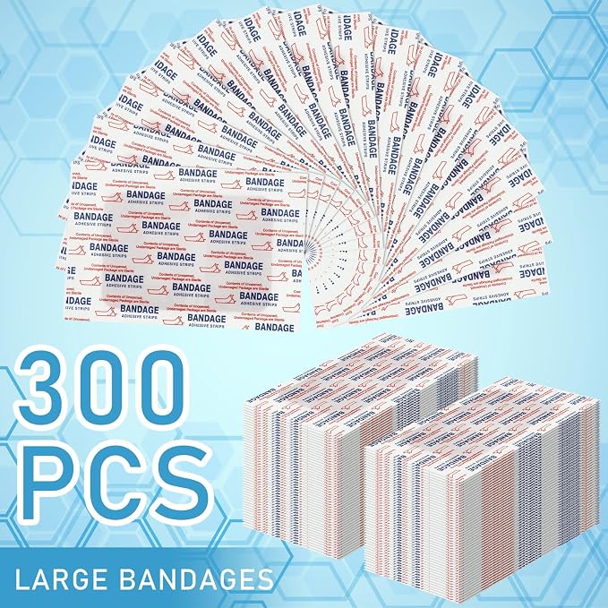 Marsui Large Bandages - Flexible Adhesive Fabric Bandages 3 x 4 Inch - Latex Free - 300 Pcs Assorted Size for First Aid Wound Care