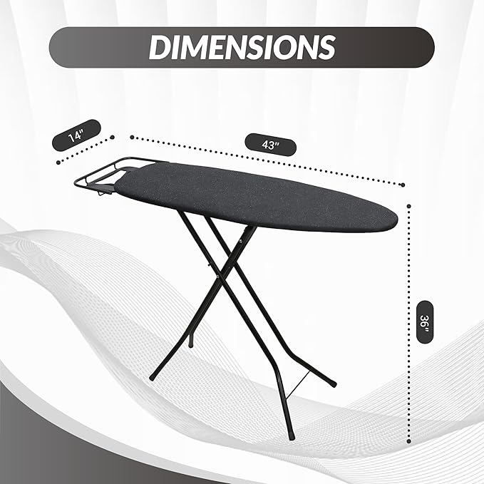 ZOES HOMEWARE 2026 Enhanced Ironing Board, Folding Iron Board with Retractable Iron Rest& Hook, 7-Level Height Adjustable Ironing Table with Thermo-Reflective Surface &10mm Thicken Pad, 43"x14"x36"