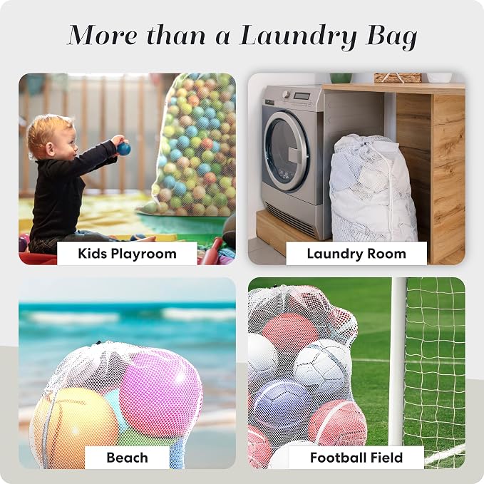 Handy Laundry Mesh XL Laundry Bag 24"x36" 2-Pack, Heavy Duty, White | 2-Pack, XL 24x36 Mesh Laundry Bag, Secure Drawstring, Heavy Duty, Machine Washable, for Delicates Dorm Travel Storage, White