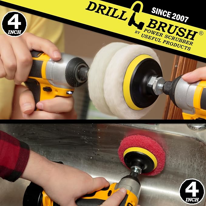 Drill Brush Power Scrubber Pads - Shower Cleaner - Hard Water Stain Remover | Bath Mat - Baseboard Cleaner - Vinyl Flooring - Bathroom - Cleaning Supplies - Bathtub - Bathroom Sink - Tile Cleaner