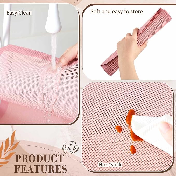 3 Pack Perforated Baking Mat, Eclair Pink Silicone Non Stick Baking Mats 2 Half Sheets & 1 Quarter Sheet, Food Reusable Safe Oven Liners Mats for Cookie Bread Pizza Pastry 16.5" x 11.6"pink